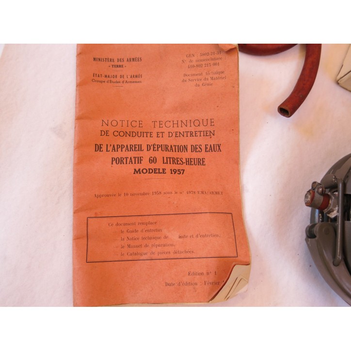 Appareil d'épuration portatif Armée Française 1957 Réf fr 458