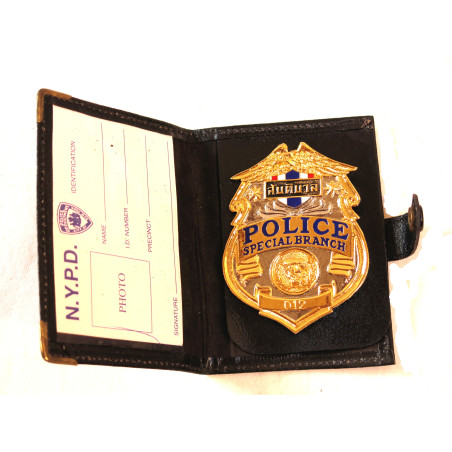 Plaque de police Special Branch Thailandaise avec porte cuir 