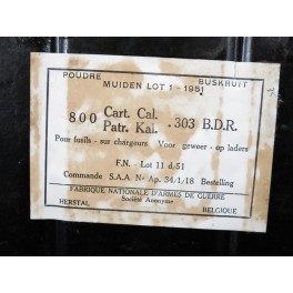 Caisse métal pour 800 cartouches calibre 303 British FN Ref be 69 