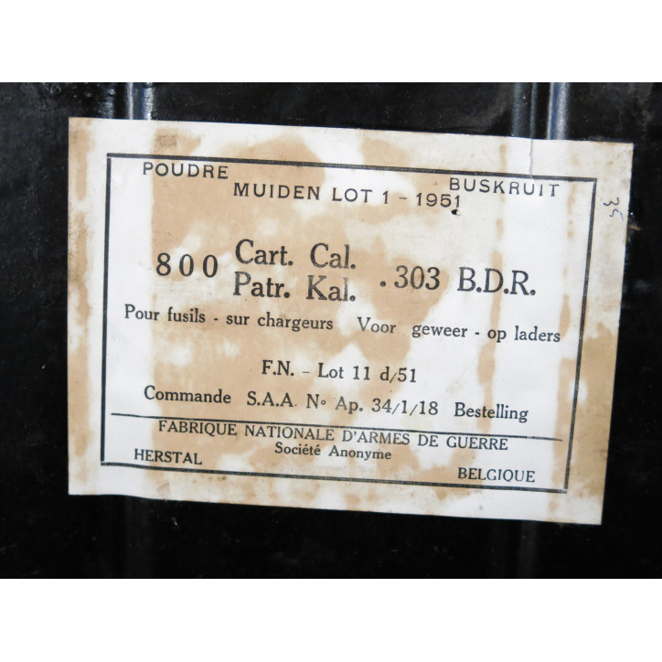 Caisse métal pour 800 cartouches calibre 303 British FN Ref be 69 