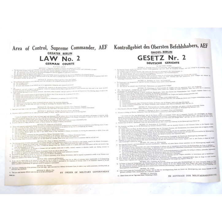 Affiche originale de proclamation de loi 1945  Numero 2 US 