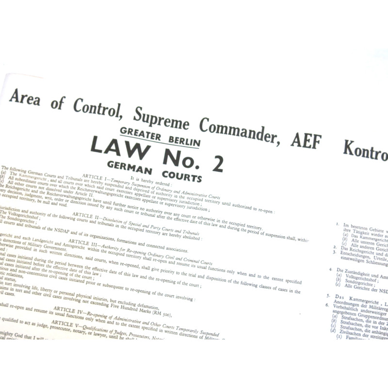 Affiche originale de proclamation de loi 1945  Numero 2 US 