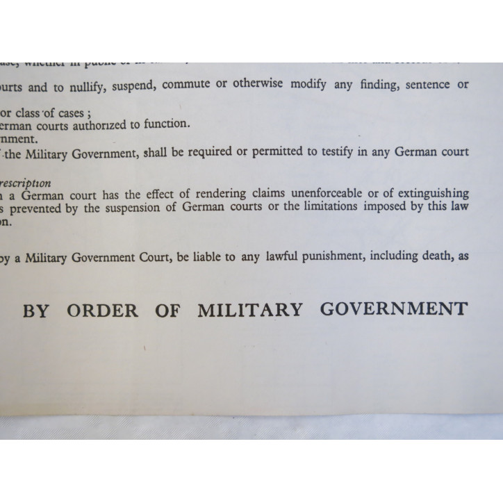 Affiche originale de proclamation de loi 1945  Numero 2 US 