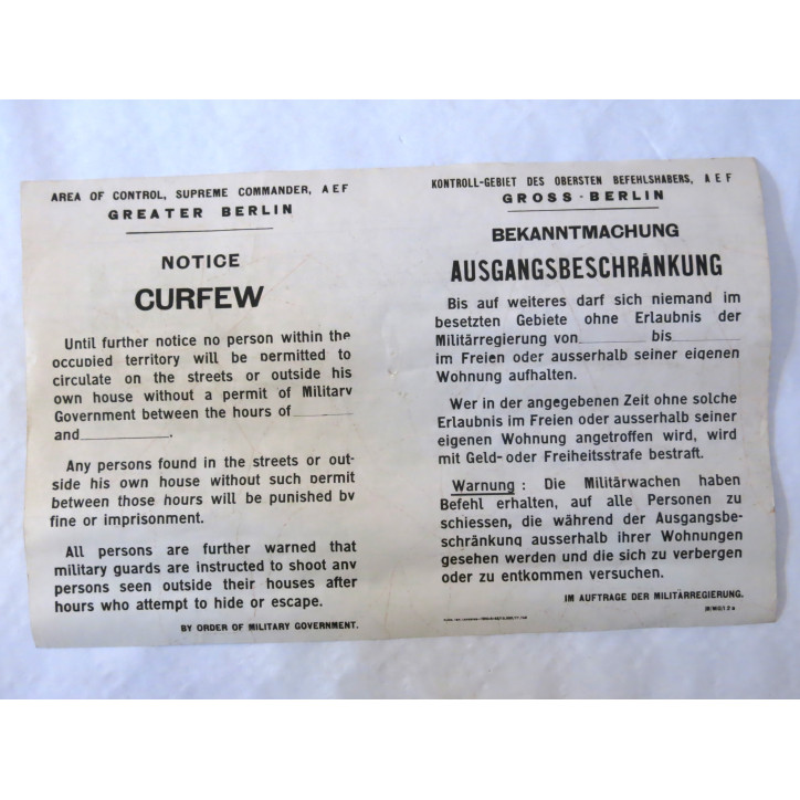 Affiche originale  US  reglementation circulation Berlin 1945