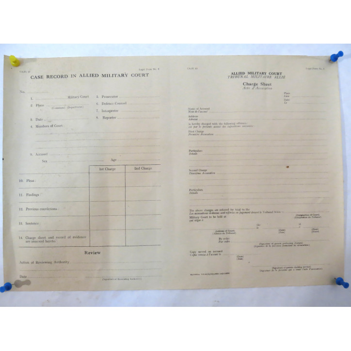 Feuille originale  US 1944 tribunal militaire accusation case record