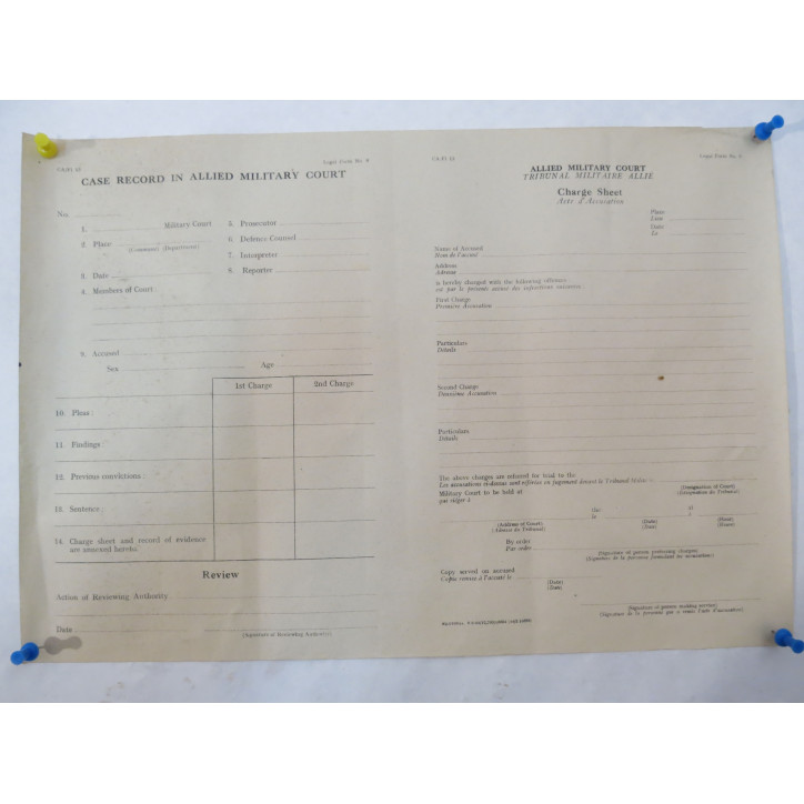 Feuille originale  US 1944 tribunal militaire accusation case record