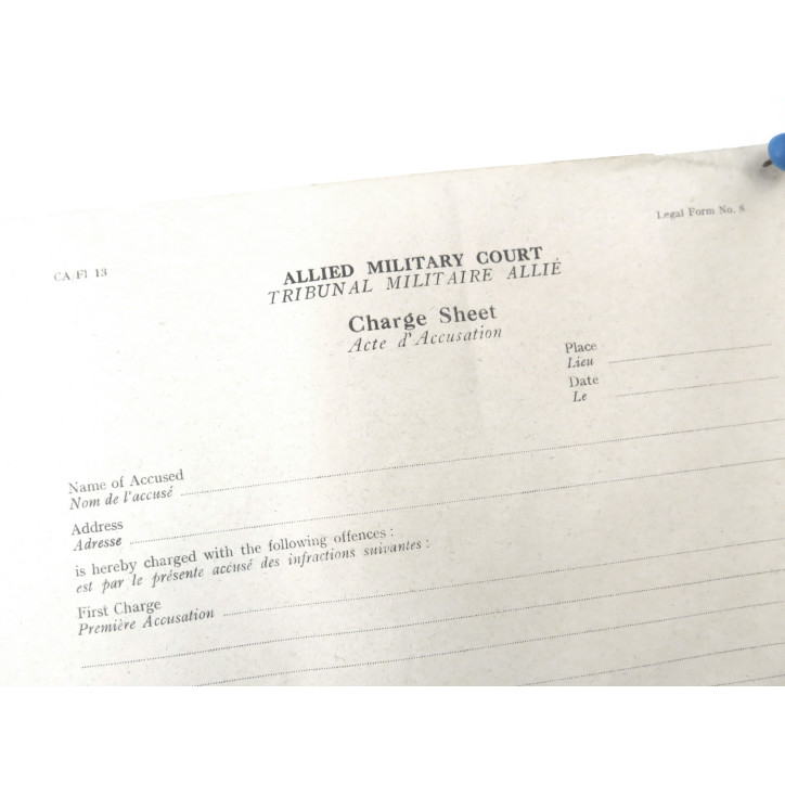 Feuille originale  US 1944 tribunal militaire accusation case record
