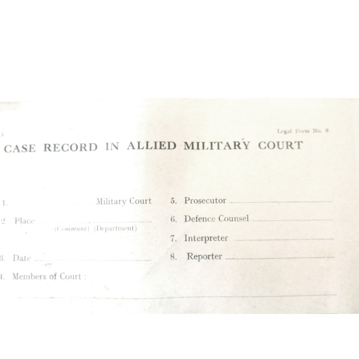 Feuille originale  US 1944 tribunal militaire accusation case record