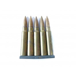 Lame chargeur avec 5 cartouches de calibre  7.65 Belge inerte
