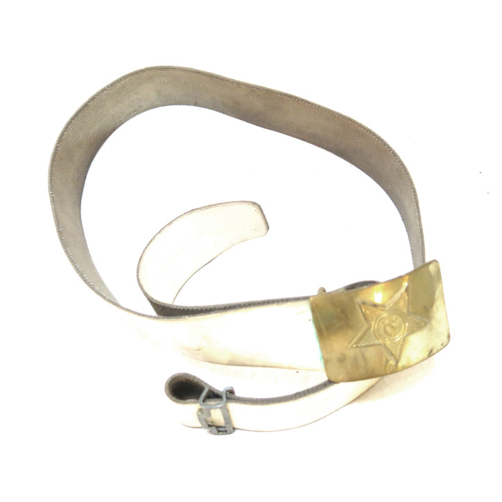 Ceinturon Russe cuir blanc  boucle laiton 