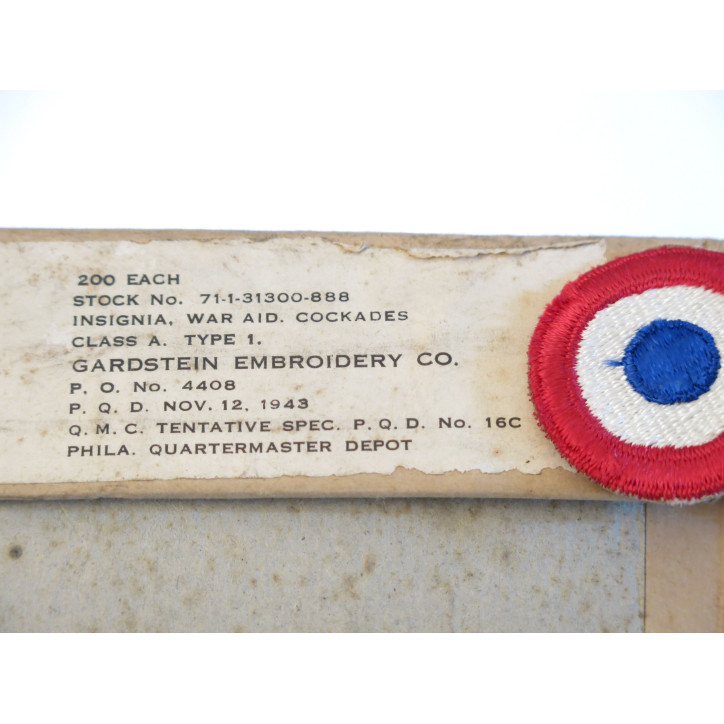 Cocarde originale tissu tricolore France 1944 pour calot  box 189