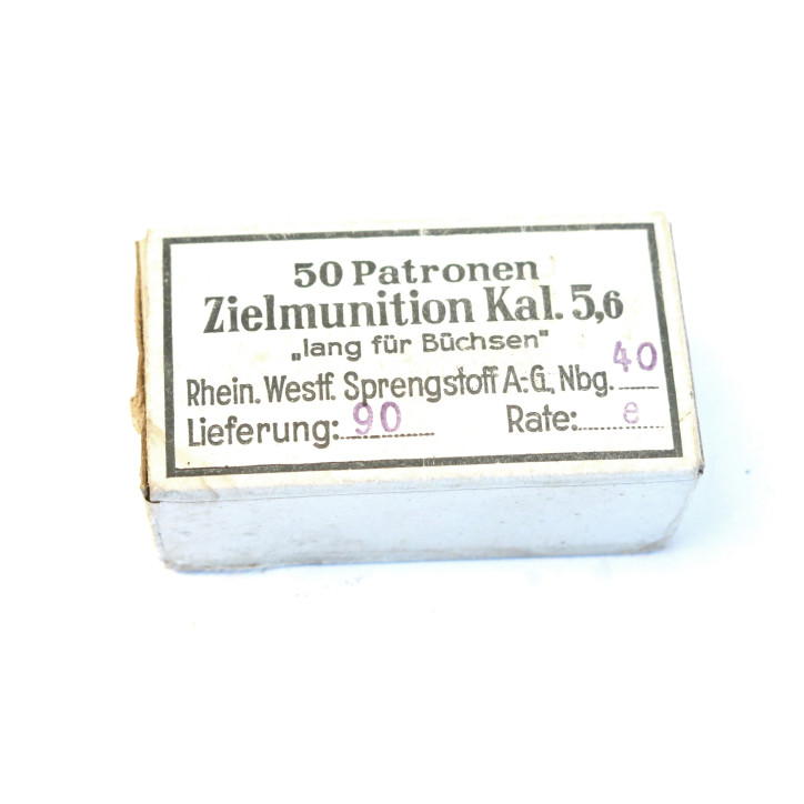 Boite pleine de 50 cartouches 22 Long Rifle  Allemande  Wh datée 1940 ref 123