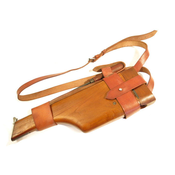 Étui crosse bois avec cuir C96 Schnellfeuer 712. marqué MAUSER Ref ba19 Schork Munchen