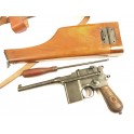 Étui crosse bois avec cuir C96 Schnellfeuer 712. marqué MAUSER Ref ba19 Schork Munchen