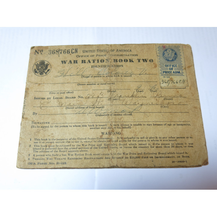 Carnet original War ration book two US 39/45  numero 368766