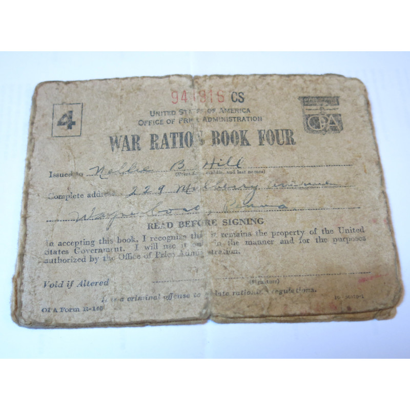 Carnet original War ration book four US 39/45  numero 944916 