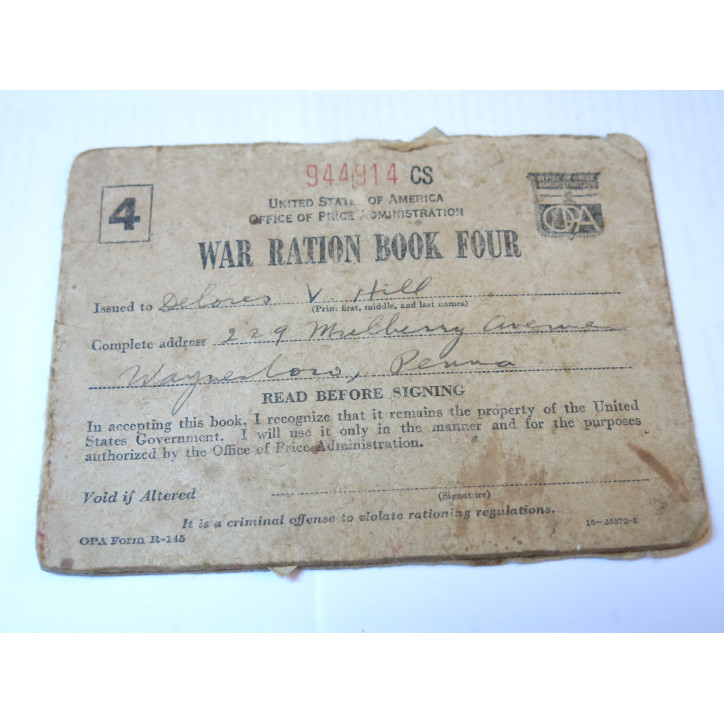 Carnet War ration book four  US 39/45  numero 944914 