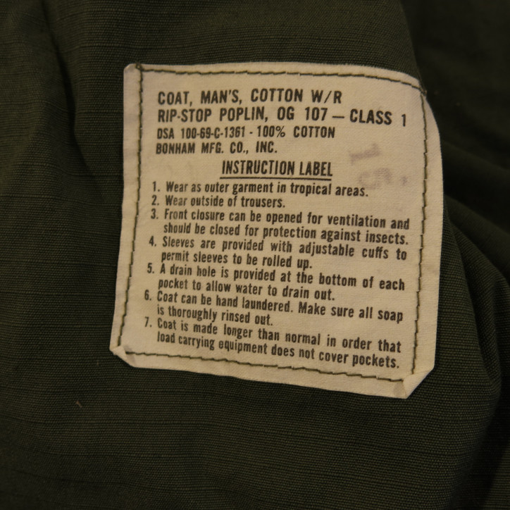 Veste originale tropical OD  Rip stop 1969  US Vietnam Ref Vn 723
