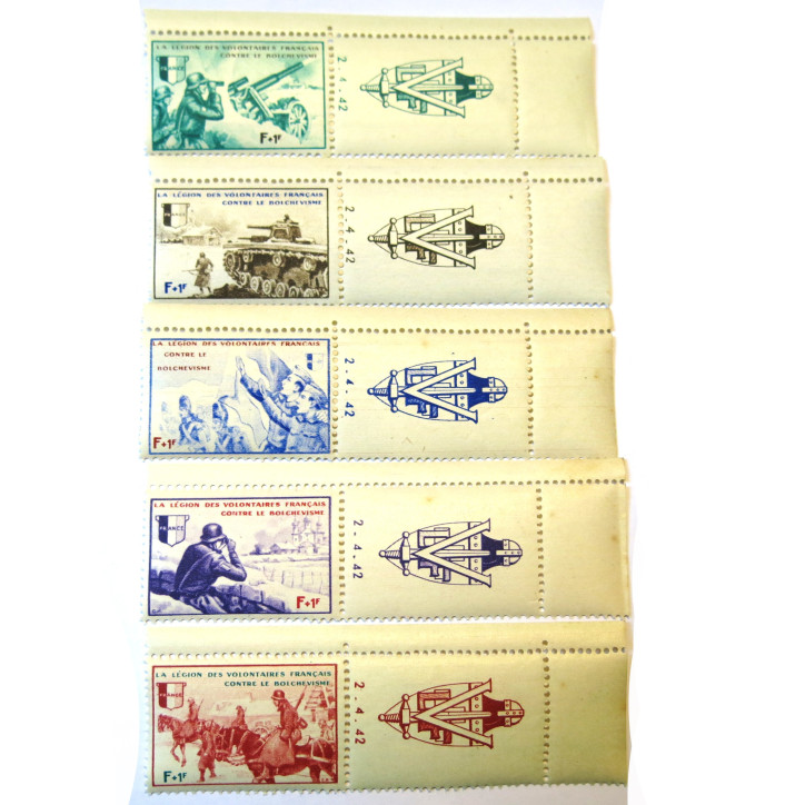 Series de 5 Timbres de la  Legion des volontaires Francais ref 100  bo doc