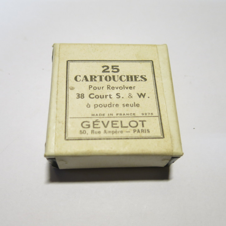 Boite ancienne pleine de 25 cartouches 38 Smith et Wesson à blanc Gevelot 