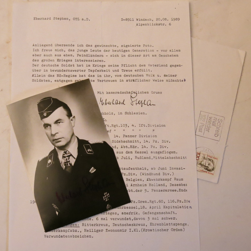 Photo dédicacée  Ritterkreuz PANZER  Eberhard Stephen 1945 ref 30
