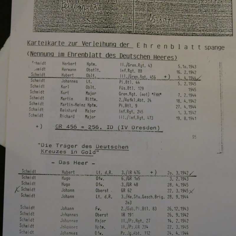 Photo dédicacée  Ritterkreuz 1944 Hubert Schmidt Gigo  ref 