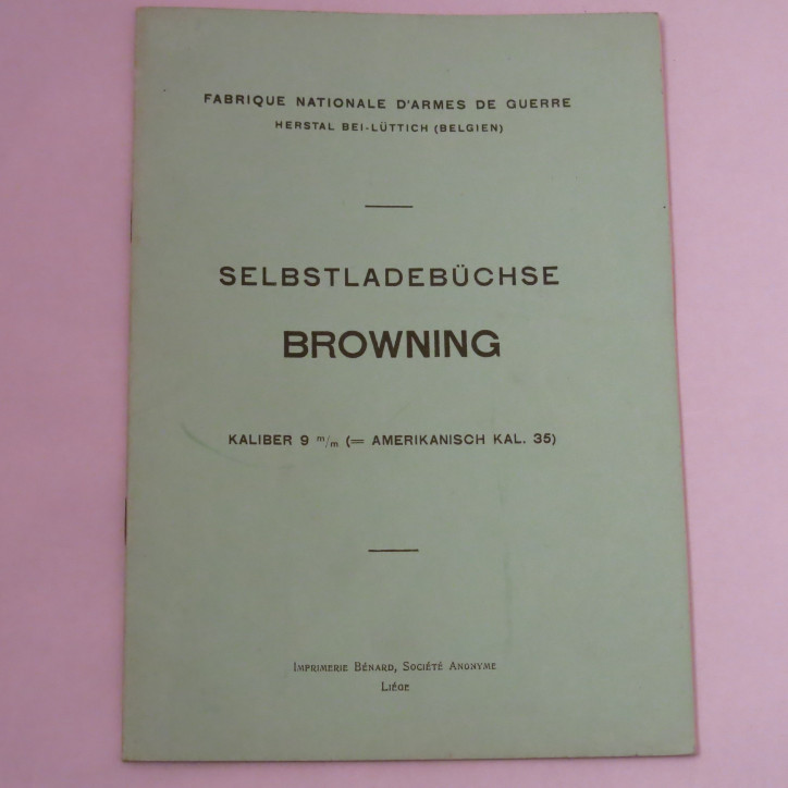 Livre d'instruction fusil Browning 9 mm ou 35 US et16