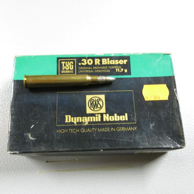 Boite de 20 cartouches 30 R Blaser  RWS  Brenneke 11.7g  180 gr