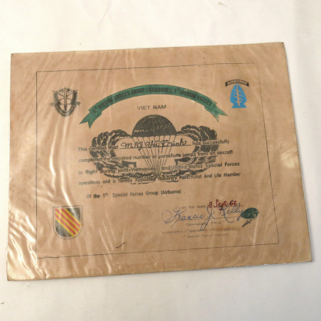 Brevet parachutiste speciales forces ARVN 1968 Ref be 25