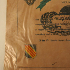 Brevet papier  parachutiste speciales forces ARVN 1966 Ref be 25