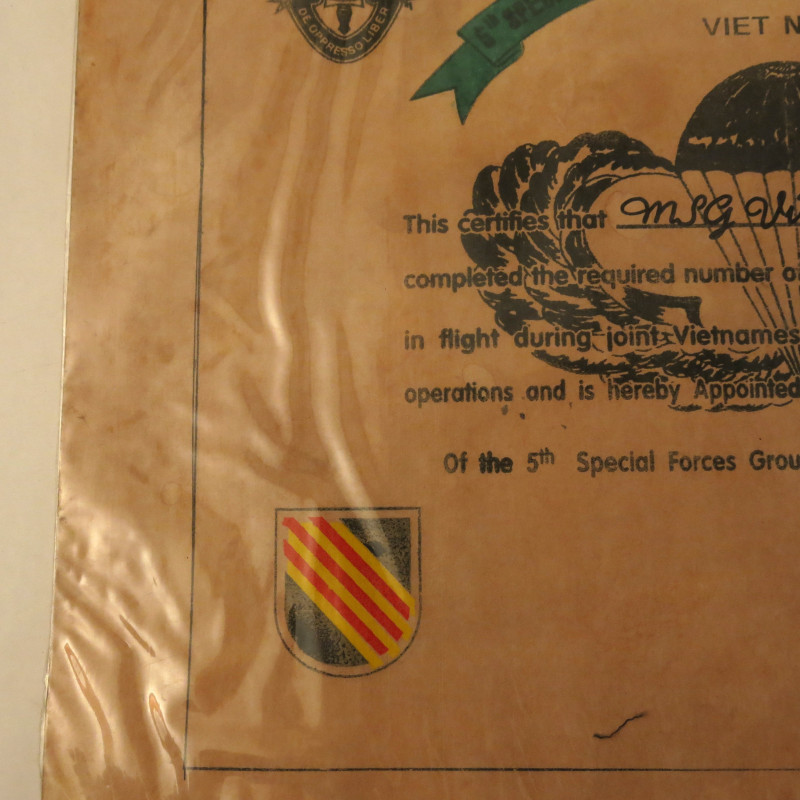Brevet papier  parachutiste speciales forces ARVN 1966 Ref be 25