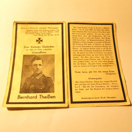 Avis de décès soldat Allemand Bernhard Theissen  
