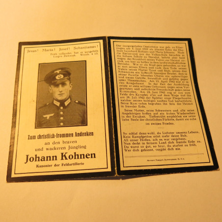 Avis de décès soldat Allemand Johann Kohnen  bo doc