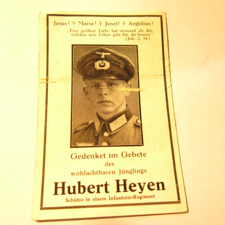 Avis de décès soldat Allemand Hubert Heyen 