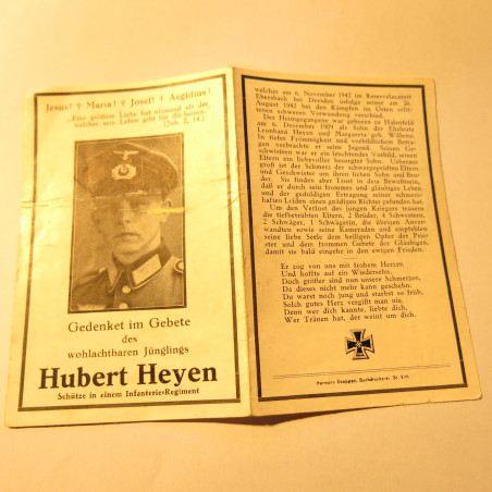 Avis de décès soldat Allemand Hubert Heyen 