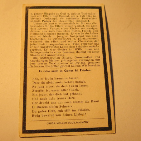 Avis de décès soldat Allemand Anton Kuches  