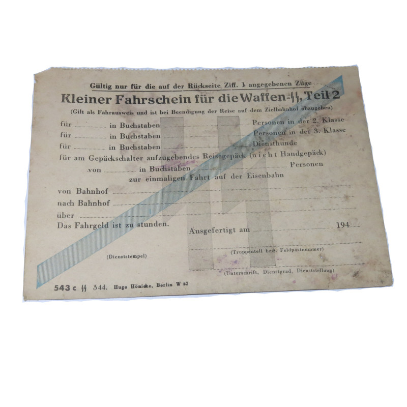Papier original  Kleiner fur die Waffen SS ref 10 bo doc