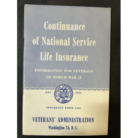 Livret Continuance of National Service Life Insurance