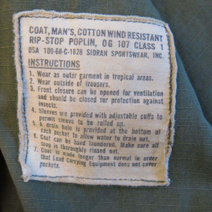 Veste tropicale coton 1968 US Vietnam ref Glenn