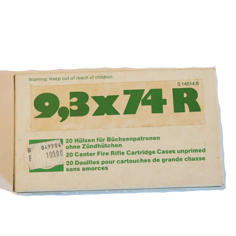 Boite de 20 douilles 9.3 x 74 R RWS
