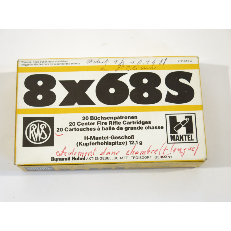 Boite de 10 cartouches 8 x 68 S RWS  187gr