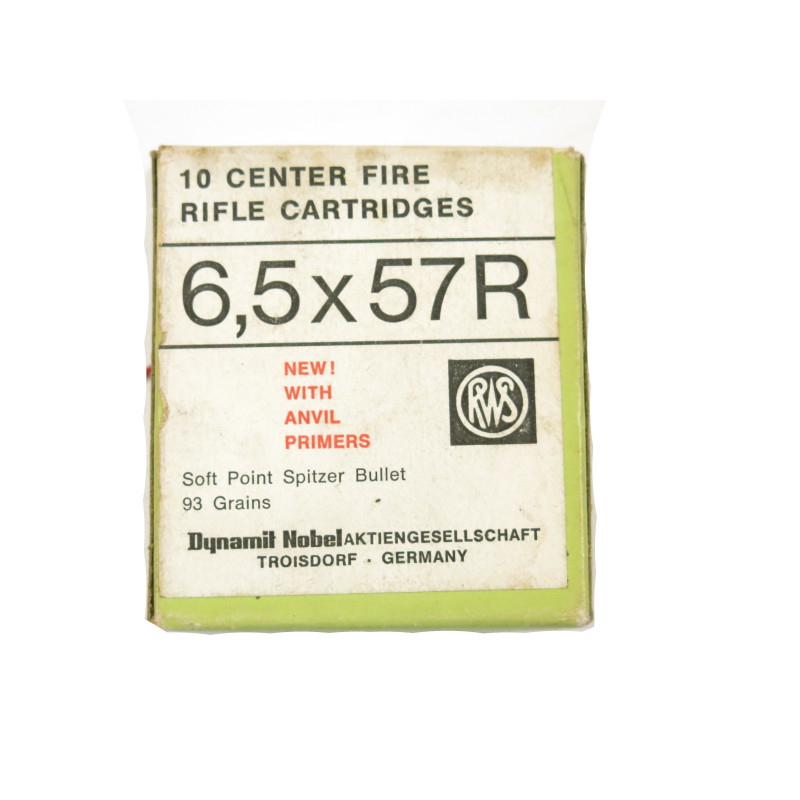 Boite de 10 cartouches 6.5 x 57 R  RWS demi blindée