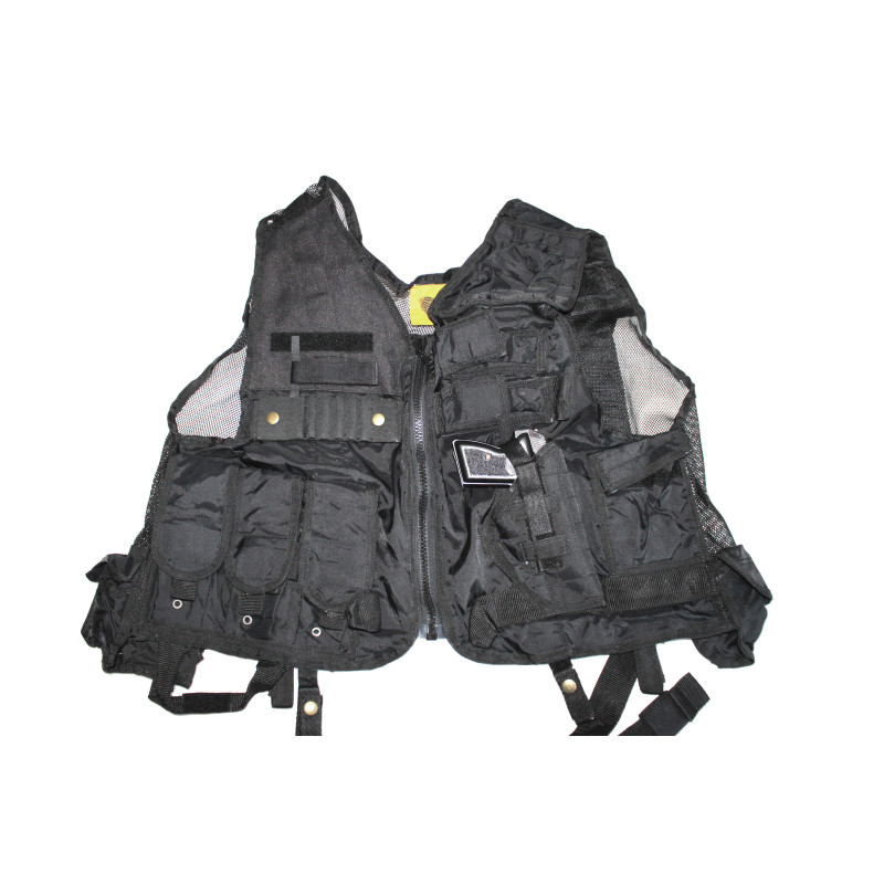 Gilet tactique avec dos aéré multi poches noir