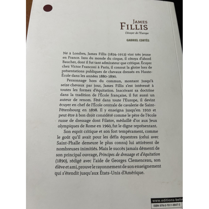 Livre James Fillis - L'écuyer de l'Europe de Gabriel Cortès
