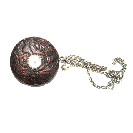 Boussole bois bouddha d'Asie du 19eme siècle bois et médaillon