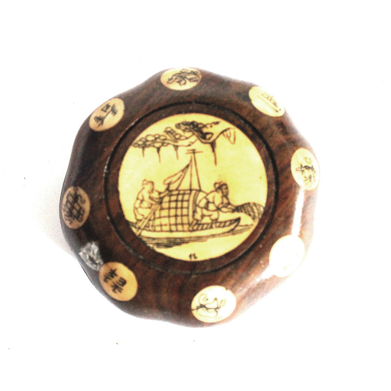 Boussole astrologique bois asiatique bateau de pêcheur