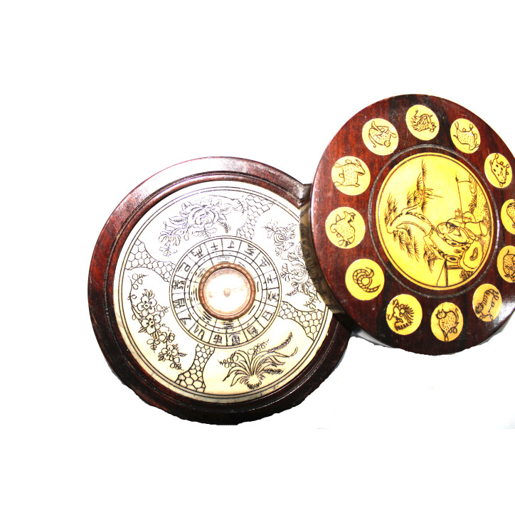 Boussole astrologique bois asiatique Le pêcheur à la ligne