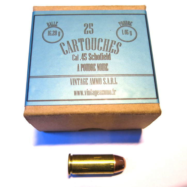 Boite de 25 cartouches 45 Schofield poudre noire categorie B 