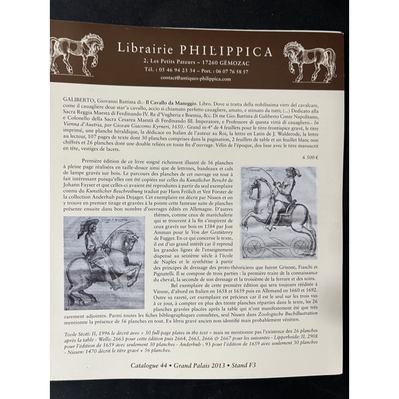 Dépliant Librairie Philippica issu du catalogue 44