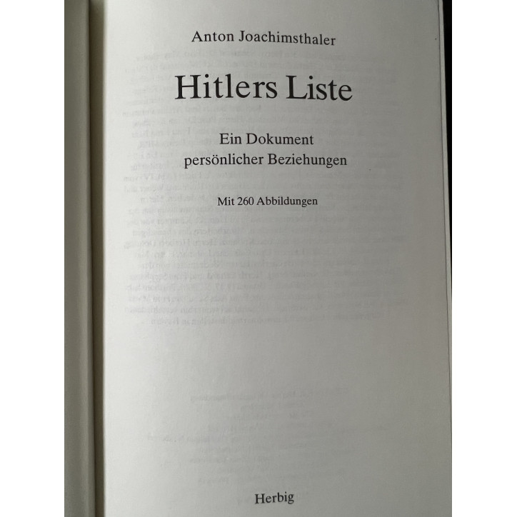 Livre Hitlers Liste Ein Dokument Persönlicher Beziehungen de Anton Joachimsthaler